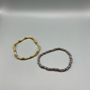 Gold and Gray Beaded Bracelets Set - Handmade #B0282T